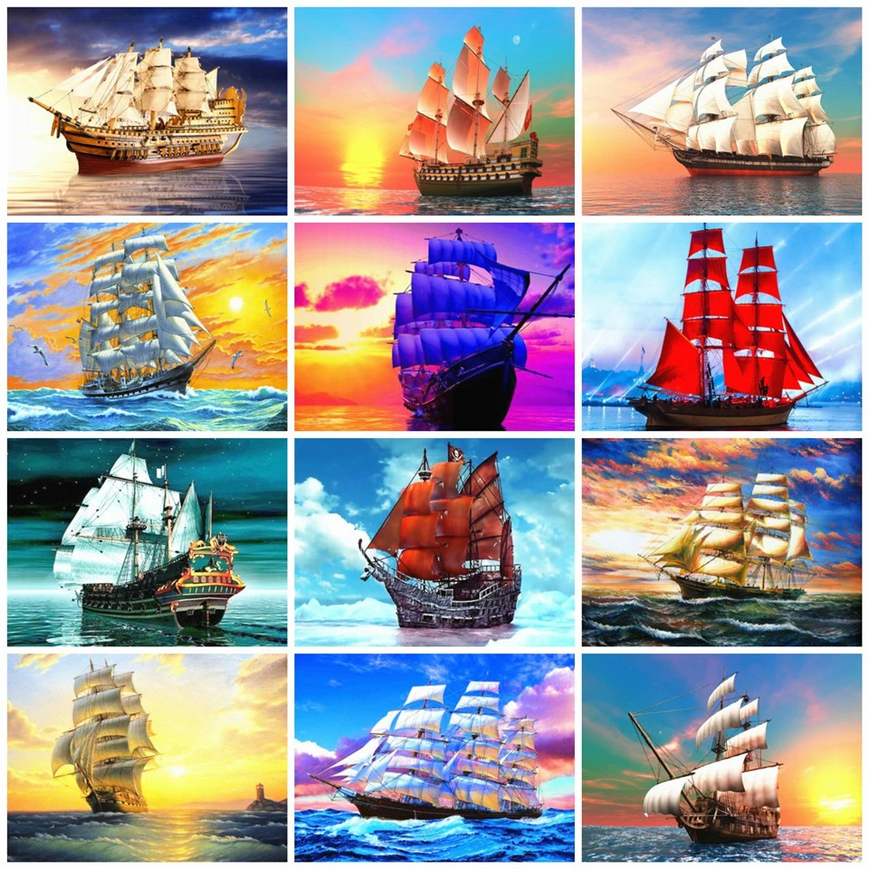 AZQSD алмазная мозаика лодка картины из страз вышивка пейзажи крестиком рукоделие