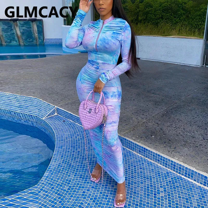 Женское платье-макси с длинным рукавом и абстрактным принтом | Женская одежда