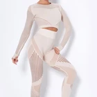 Комплект спортивный женский бесшовный для йоги, черный кроп-топ и леггинсы, комплект из 2 предметов, спортивный костюм для воркаута и фитнеса