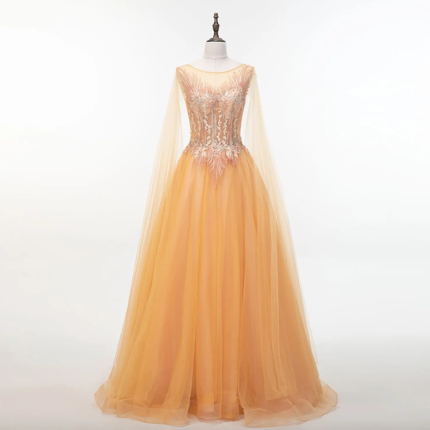 

2020 New Long Dress with Shawl and Evening Party Host Dress Gowns Fluttering Sleeves Wedding Bridesmaid Dress Evening Dress