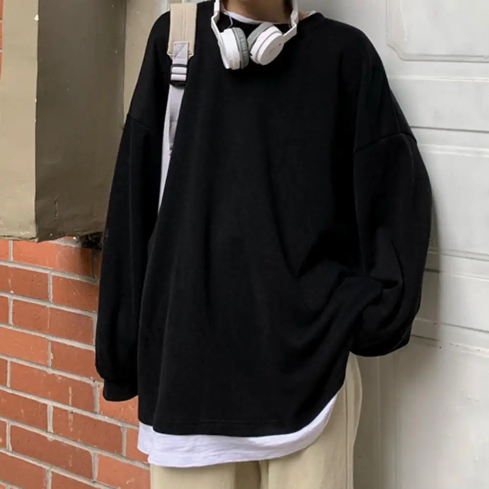 Plus Size S-2XL Harajuku Spring Autumn Hoodies Women Autumn Fake Two Piece Blouse Sweatshirt Long Sleeve Oversized Pullover