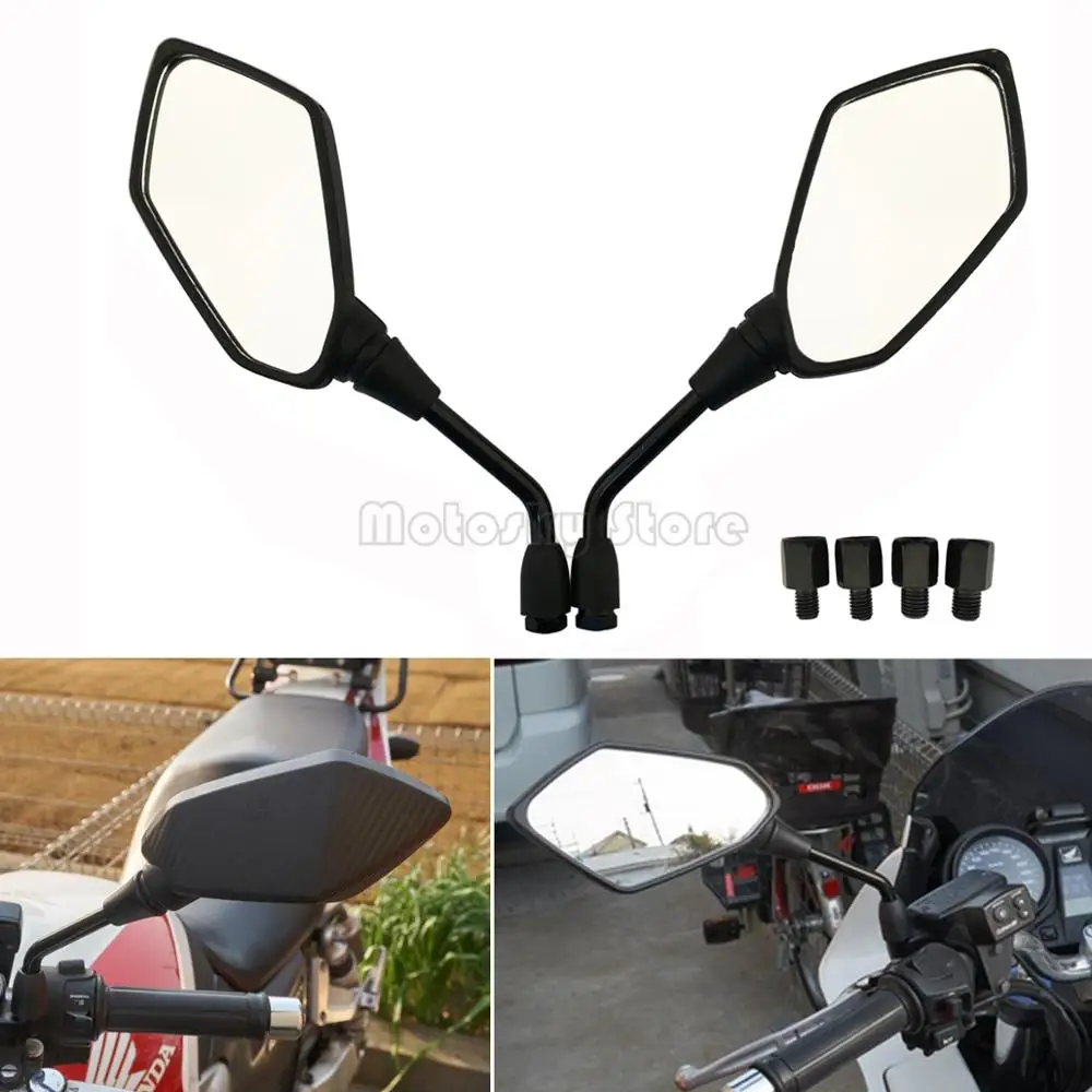 

Universal Motorcycle 8mm 10mm Black Polygon Rearview Mirrors Side mirror For Suzuki Kawasaki Harley Honda Yamaha