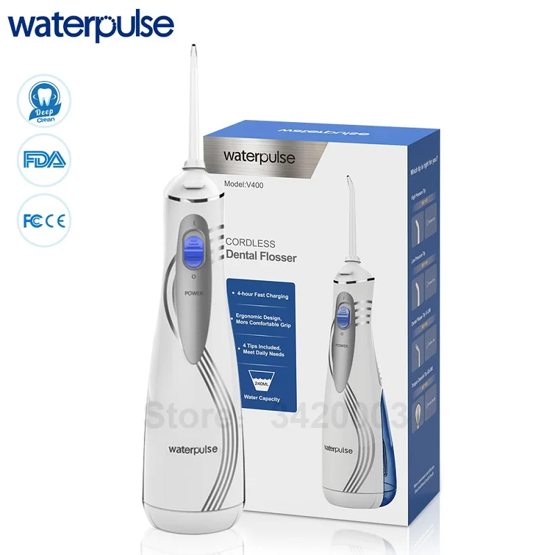 Waterpulse V400 Портативный Беспроводная Вода Flosser Ирригатор для полости рта Электрический орошения Ирригатор для полости рта с Jet советы зубные Flosser ирригатор полости рта капельный полив