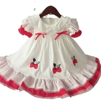 summer spanish vitange quality dress cool breathable strawberry pattern maid wind lace dress baby girl clothes 2 6years old
