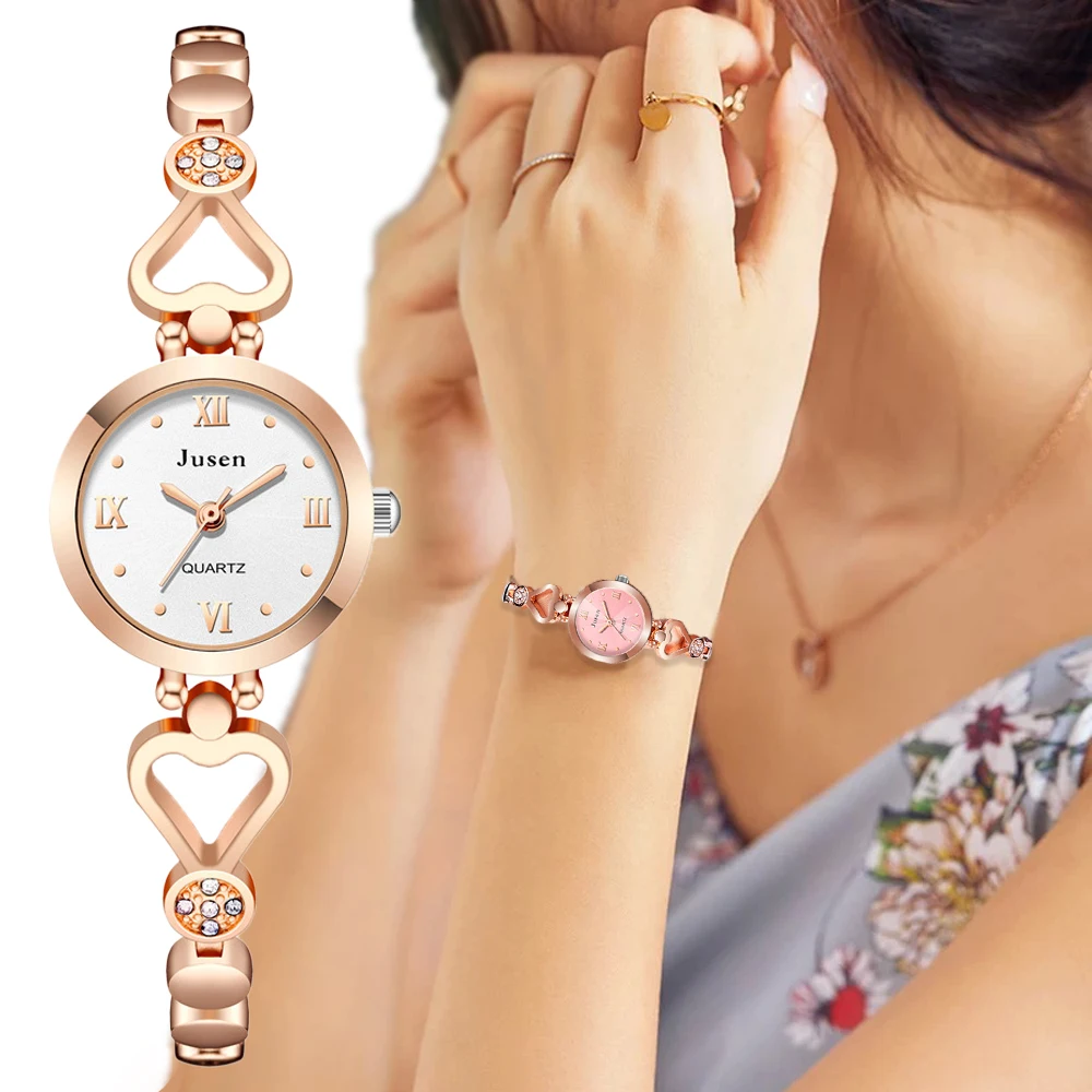 

Luxury Diamond Women Fashion Heart Bracelet Watches Rome Dial Design Elegant Silver Ladies Quartz Wristwatches Rose Gold Clock