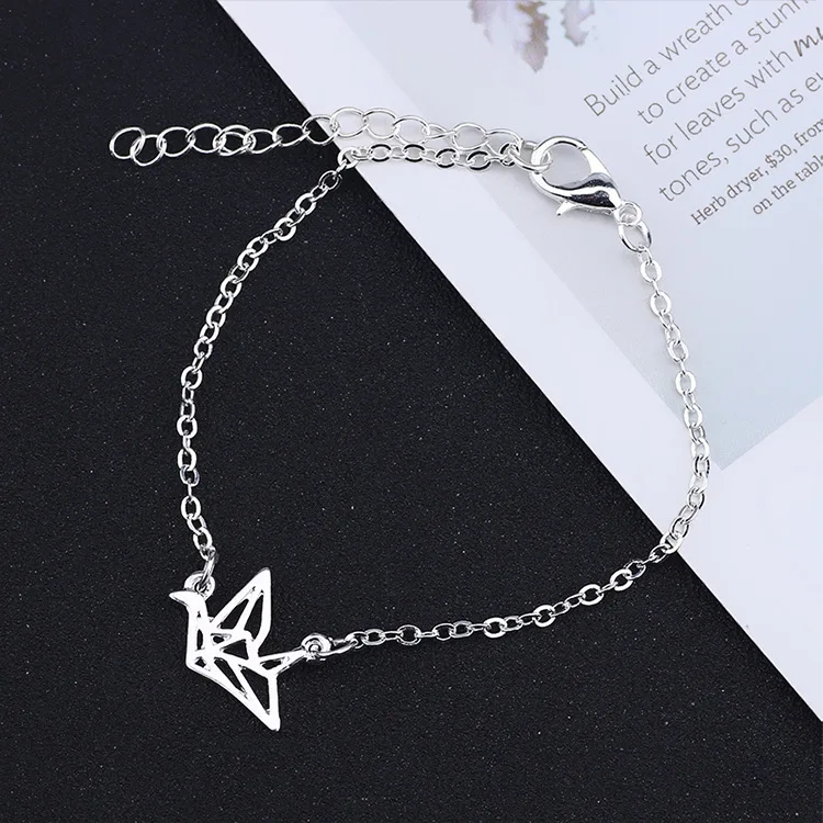 2021 Creative Origami paper crane charm bracelets elegant animal jewelry Nice gift Women fashion Bracelets | Украшения и