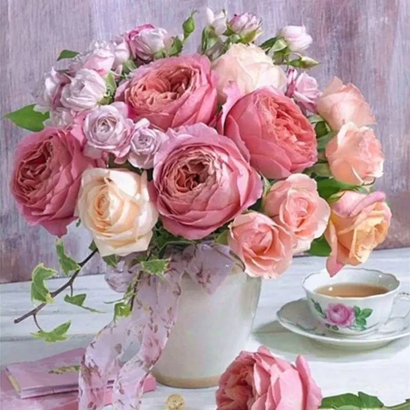 

4 Pack Flowers 5D DIY Diamond Painting Full Drill Rhinestone Embroidery Decor
