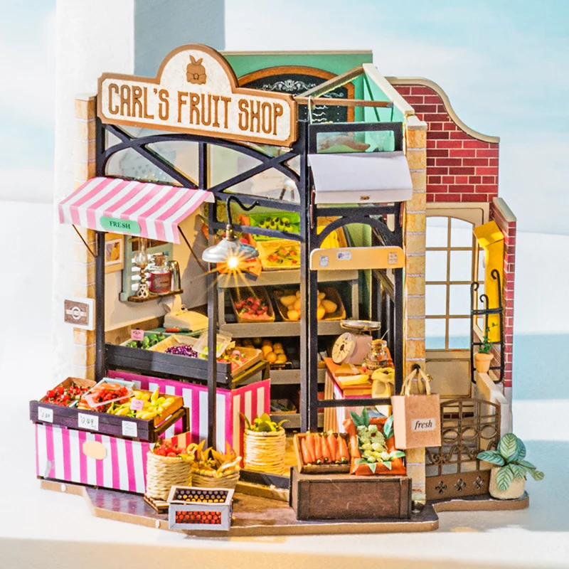 Robotime Rolife DIY Carl's Fruit Shop кукольный домик с мебелью для детей и взрослых миниатюрный