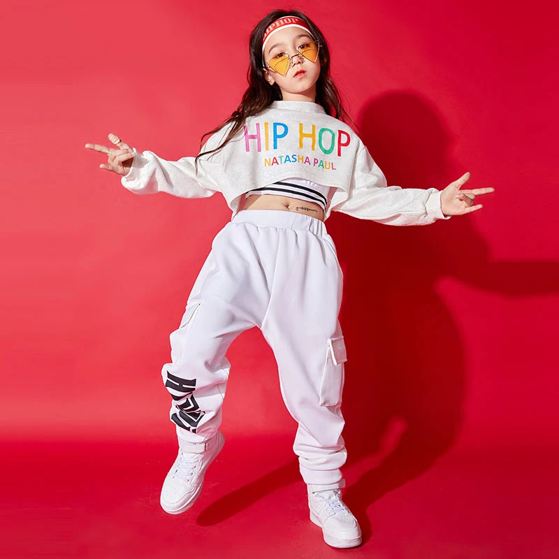 

Girls' Jazz Dance Performance Clothes Navel Top Long Sleeve Hip hop Clothes Children'S Stage Outfits Street Performance BL3154