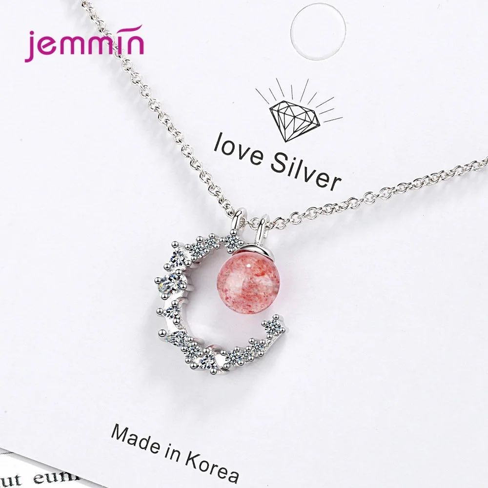 Korean Fashion Jewelry Genuine 925 Sterling Silver Moon Shape Charm Necklace For Women Super Nice Sparkling Crystal | Украшения и