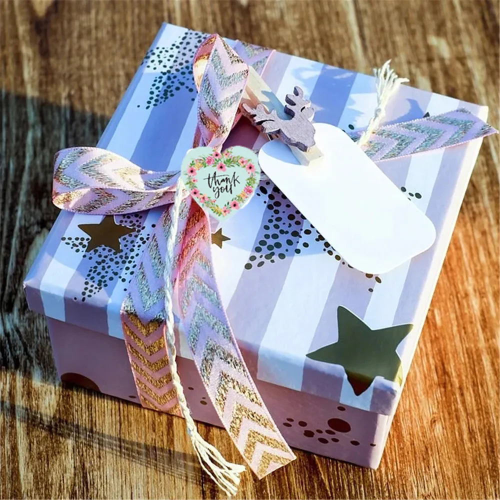 

500pcs/roll Flowers Thank You Stickers Scrapbooking Heart Shape Seal Sticker Roll For Wedding Envelope Handmade Gift Decoration