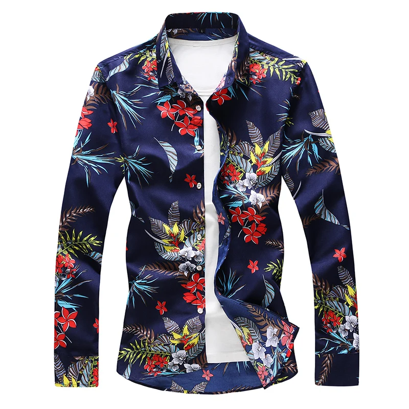 Мужская Повседневная рубашка в стиле ретро с цветочным принтом модная