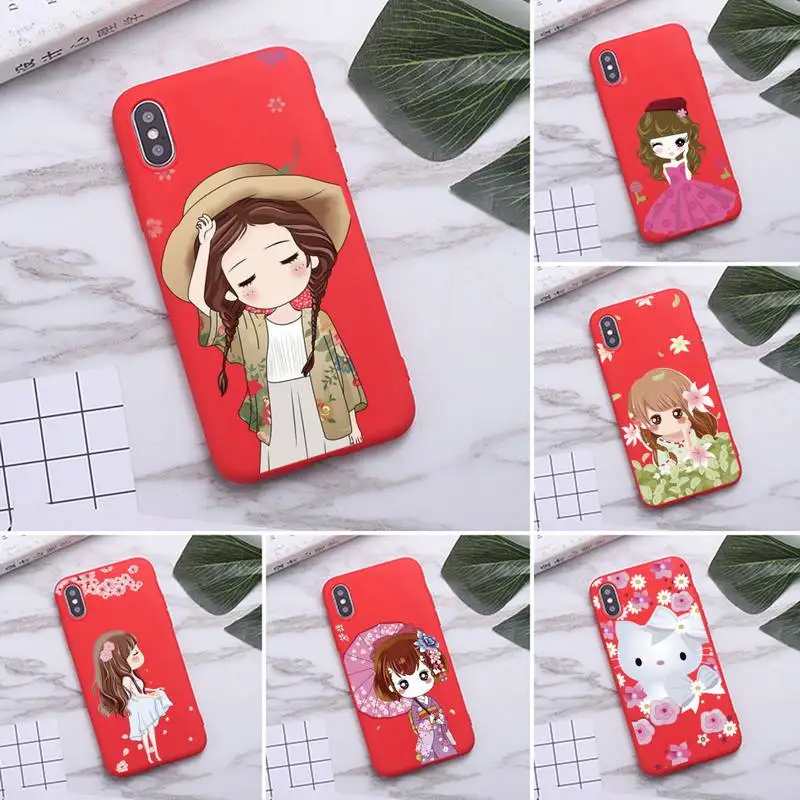 cute funny cartoon little girl phone case for iphone xs max 11 pro x xr 7 8 6 plus candy color red soft silicone cover free global shipping