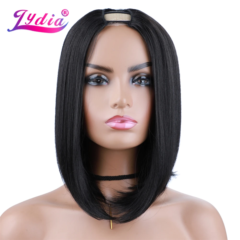Лидия прически Silky Straight Боб U образным вырезом естественный черный Цвет парик