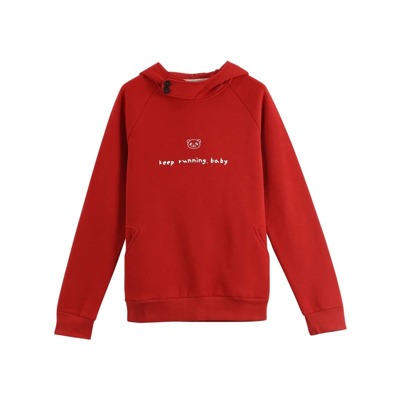 

Toyouth Women Pullover Hoodies with Hat Letter Embroidery Animal Printed Top Black Red Casual Sweatershirt