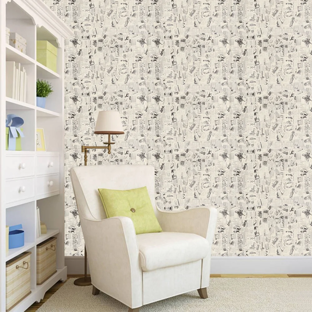 

Retro Newspaper Wallpaper PVC Wallpaper Waterproof Sticky Wallpaper Eco-friendly Sticky Wallpaper