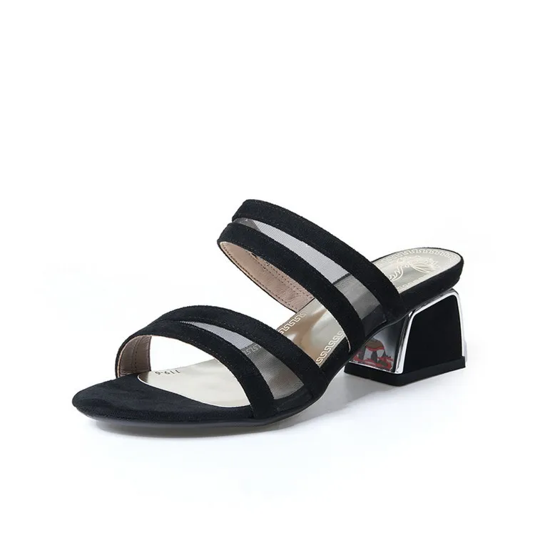 

Summer Mid Heel square heel flip women's shoes large size 40-43 Sequin sandals
