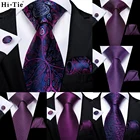 Hi-Tie Фиолетовый однотонный Шелковый Свадебный галстук с пейсли для мужчин, новый дизайн, запонки, подарок, мужской набор галстуков для вечеринки, бизнеса, дропшиппинг