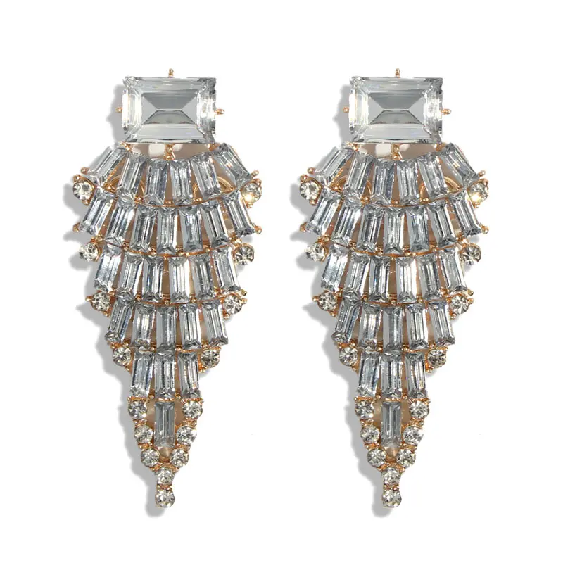 JJFOUCS Fashion Crystal Colorful Stud Earrings For Women Geometric Luxury Shiny Rhinestone Statement Wedding Jewelry | Украшения и
