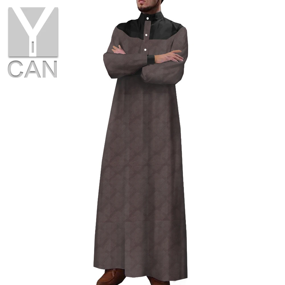 Y-CAN Muslim Men Arab Islamic Kaftan Patchwork Stand Collar Abaya Long Sleeve Fashion Saudi Arabia Men Jubba Thobe Plus Y201001