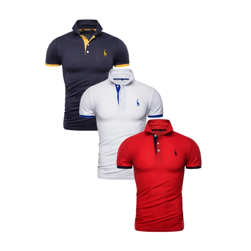 T02-3pcs-4 Modis, брендовая одежда, 3 шт., 65% хлопок, футболка для мужчин, одноцветная, облегающая, короткий рукав, с вышивкой жирафа, футболки для мужчин, pologiraf - Цвет: T02-3pcs-4