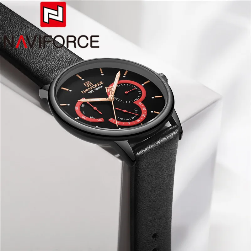 NAVIFORCE роскошные мужские наручные часы спортивные военные водонепроницаемые мужские часы деловые ультра тонкие из натуральной кожи кварцевые мужские часы 3011