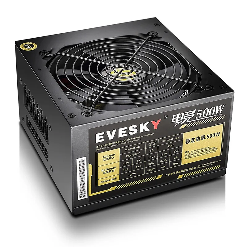 

EVESKY 500W Gaming Power Supply 80% 12CM Fan Computer Host Power Supply Rated 500W For Video Card 220-240VAC PFC