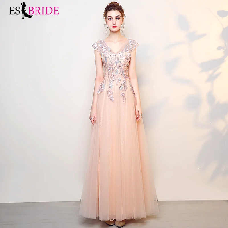 Элегантные розовые платья для подружек невесты ES3154 трапециевидные кружевные