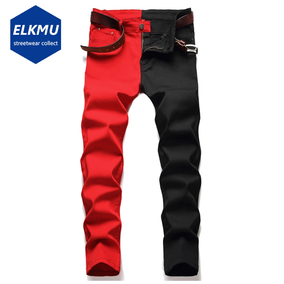 Джинсы мужские в стиле хип-хоп Модные узкие брюки из денима пэчворк уличная