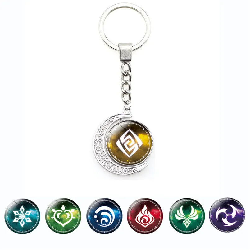 

Genshin Impact Keychain 360 Degrees Rotated Moon Pendant Game Eye Of Original God Metal Key Ring For Men Women Keychain Charms