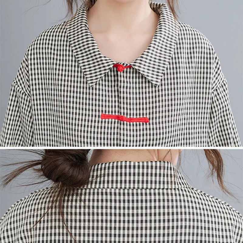 

Oversized Women Cotton Casual Plaid Shirts New Arrival 2021 Spring Vintage Style Peter Pan Collar Female Long Sleeve Tops S3379
