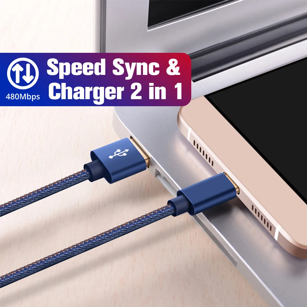 Кабель Micro USB FONKEN 2.4A джинсовый кабель для передачи данных зарядный шнур сотового