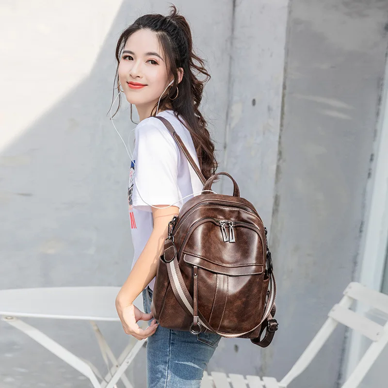 

Дорожный рюкзак из натуральной кожи, школьный ранец, вместительная модная сумка для женщин и мужчин, сумка для книг, 2021