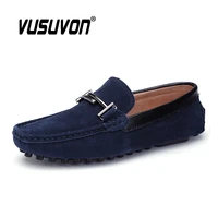 loafers men slip on genuine leather driving shoes outdoor casual boat shoes fashion metal decor blue soft moccasin for men