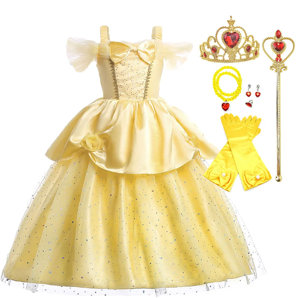 

Girl Princess Dress Girls Belle Dress Up Kids Yellow Beauty Cosplay Costume Christmas Carnival Birthday Party Fancy Dress