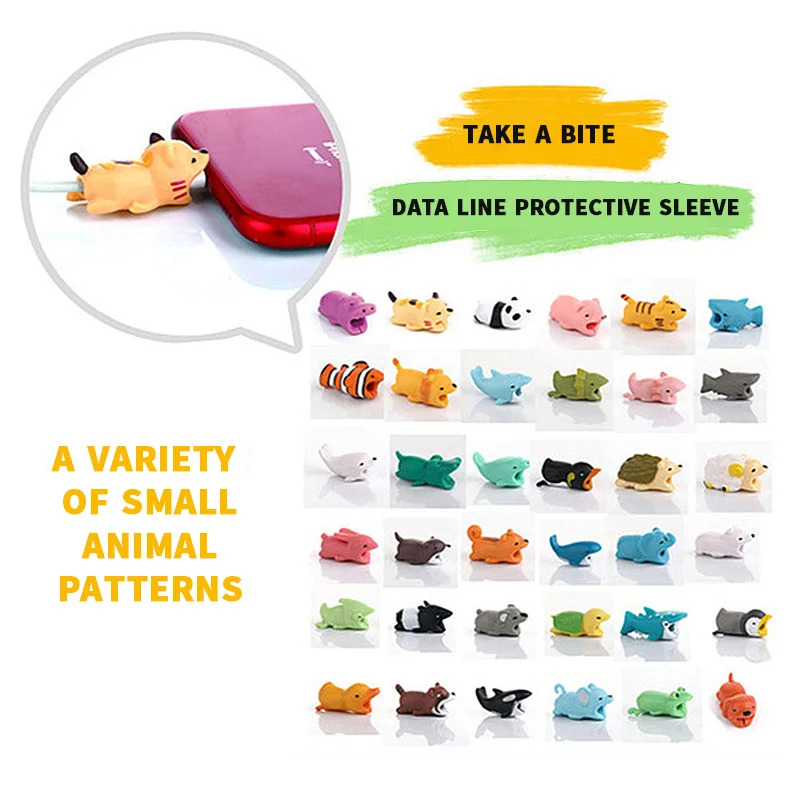

25-36 Cute Animals Bite Protector For Winder Iphone Charging Cord Cable Buddies Cartoon Cable Biter Phone Holder Accessory