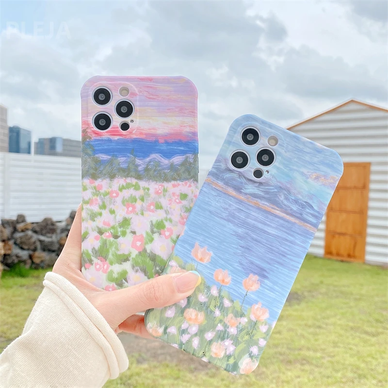 Мягкий чехол для телефона с рисунком цветов и рамкой iPhone 12 11 Pro Max XR X XS 7 8 Plus SE 2020