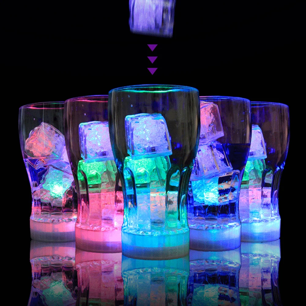 

12 PCS LED Ice Cubes Liquid Activated Colorful Slowflash Battery Operated Glowing Ice Cube Weddings Parties Decoration Supplies