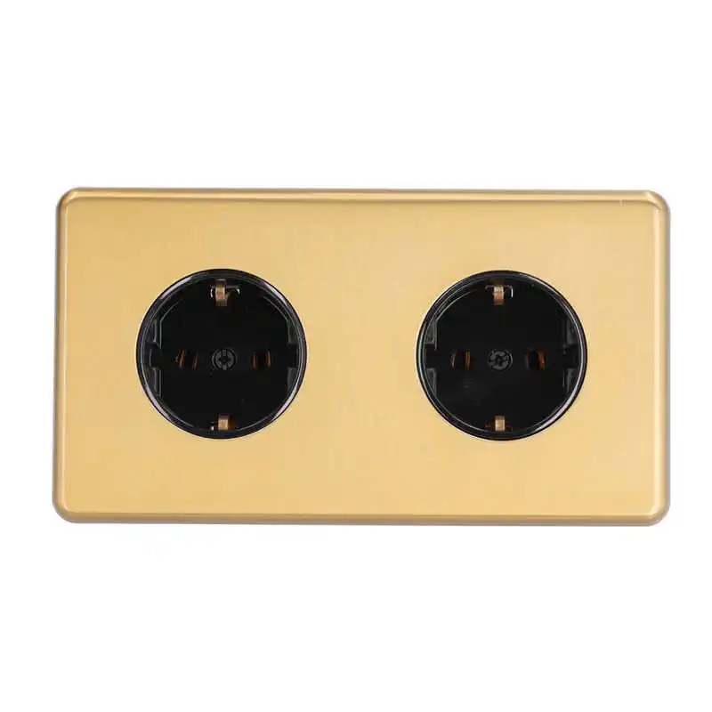 

German Style Double Plug Socket Wire Drawing Stainless Steel Panel Double Plug Socket 250V 16A