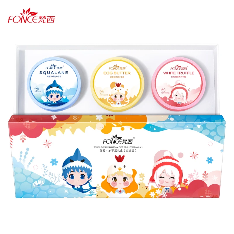 

Крем для рук FONCE 3x50 г в подарочной коробке, три стиля, уход за руками для детей и взрослых, увлажняющий, питательный, против трещин