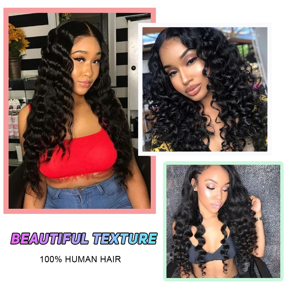 Loose Deep Wave Lace Front Human Hair Wigs 4x4 Closure Wig Peruvian Uneed | Шиньоны и парики