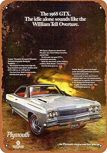 

Metal Sign - Vintage Look 1968 Plymouth GTX - 8 x 12 Inches Tin Sign