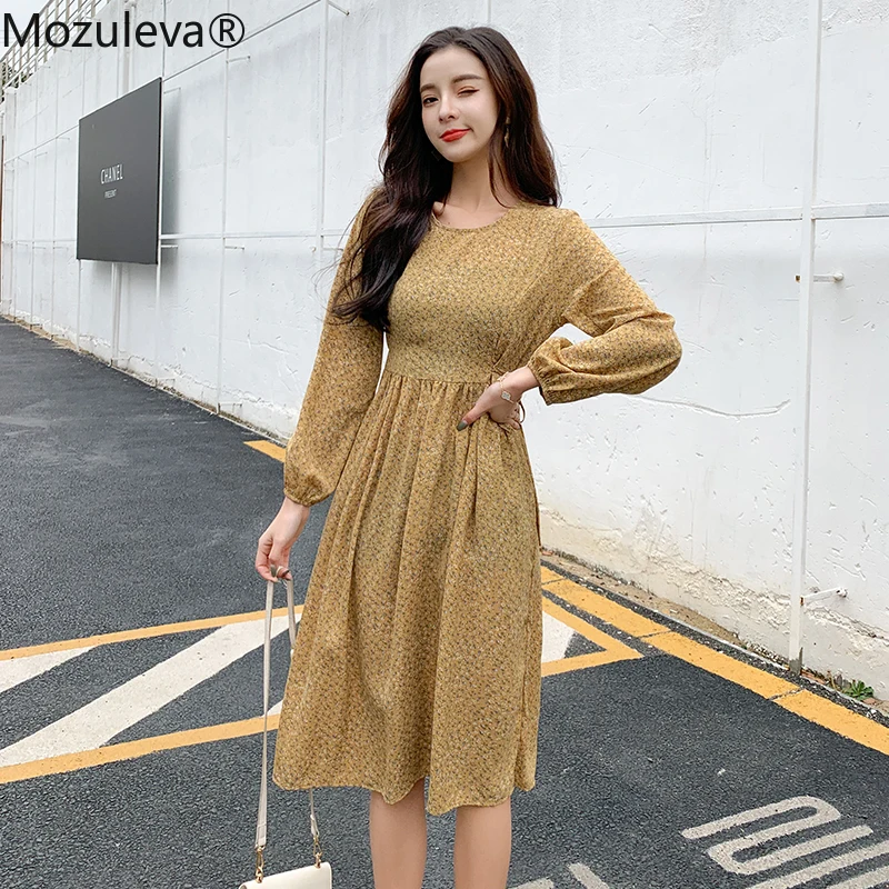 Женское шифоновое платье с цветочным принтом Mozuleva желтое высокой талией и