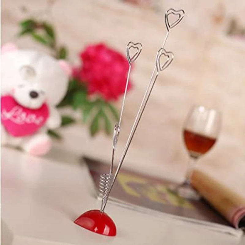 

2Pcs Heart Based 4 Standing Heart Wire Holders Memo Clips Holder Photo Holder Stand Number Card Paper Note Desk Clip