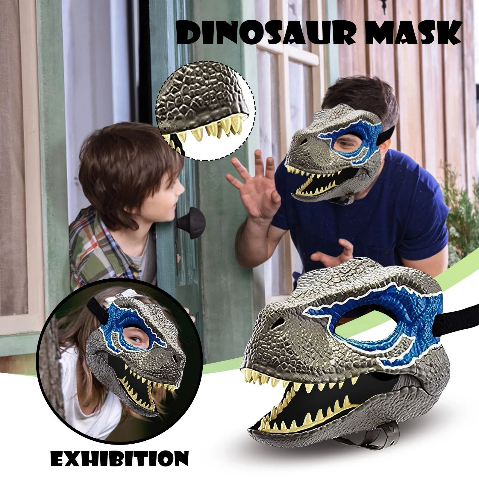 M&aacute;scara de cara completa de dinosaurio para ni&ntilde;os, casco abierto, accesorios de fiesta de Cosplay, regalo divertido, bromas pr&aacute;cticas, juguete-1