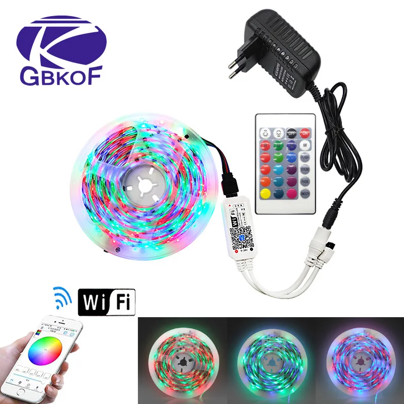 10 м WiFi светодиодный светильник RGB лента Диодная неоновая лента tira fita 12 В SMD5050 5 м гибкий светильник с адаптером WiFI контроллера