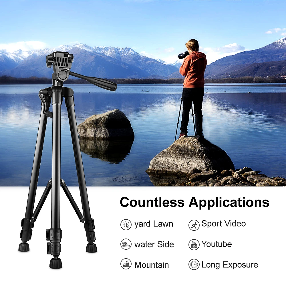 

Yizhestudio Camera Tripod 50-140 cm Profesional Stand with Phone Clip Adjustable Camera Tripod for Gopro DSLR Camera Smartphone