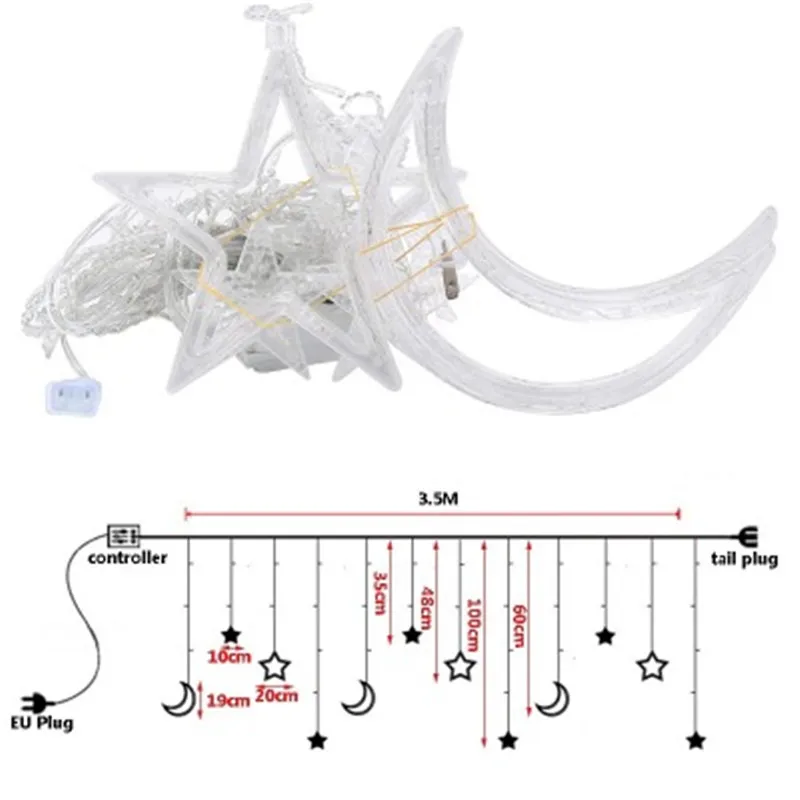 

3.5M LED Star Moon Shape String Light Home Chirstmas Ramadan Decoration Festival Celebrate Party Decor Fairy Light Plug Lamp