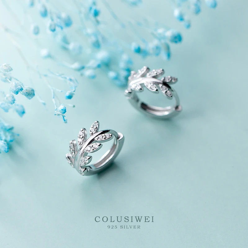 

COLUSIWEI New Shiny Clear CZ Leaves Hoop Earring for Women Pure 925 Sterling Silver Fashion Wedding Engagement Gift Fine Jewelry
