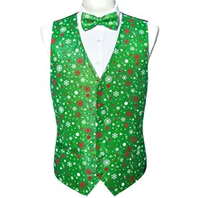 Gilet de noël vert imprimé flocon de neige 3D pour homme, nouveau gilet d'automne ajusté avec nœud papillon, ensemble pour fête de noël, bal et vacances  (4)